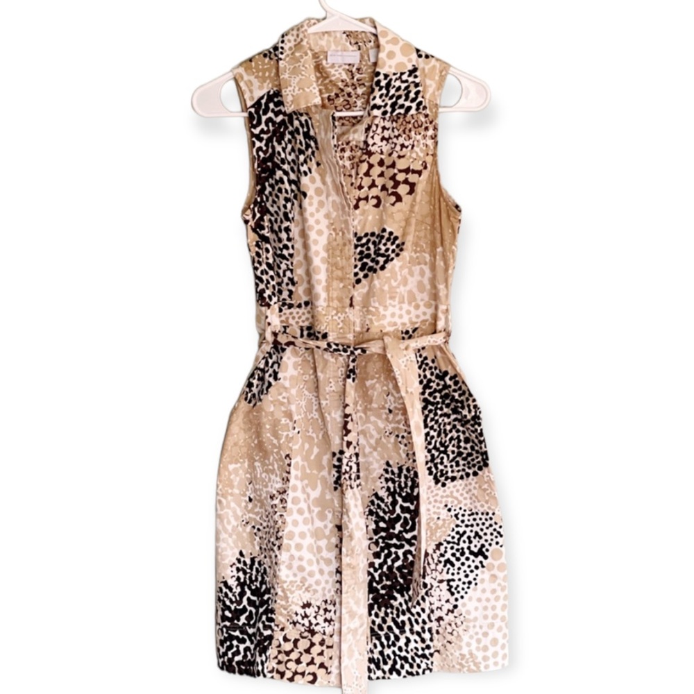 New York & Co Animal Safari Belted Button Down Dress Size Small